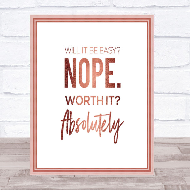 Worth It Quote Print Poster Rose Gold Wall Art