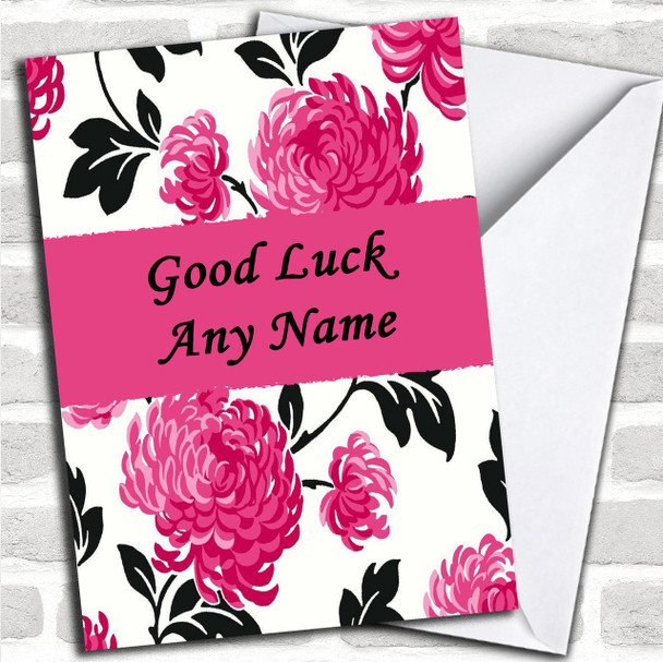 Beautiful Black White & Pink Vintage Floral Personalized Good Luck Card