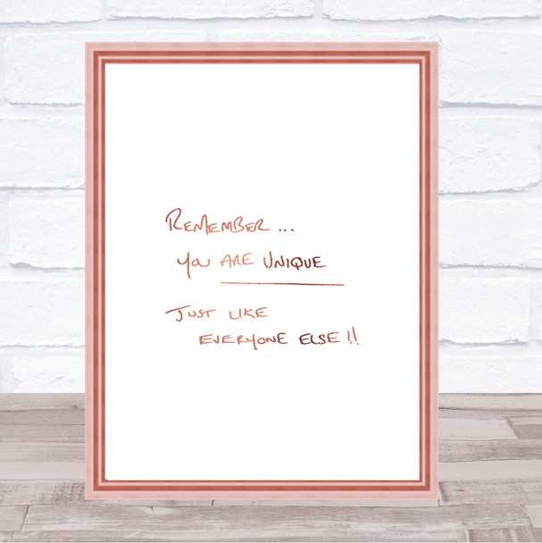 You Are Unique Quote Print Poster Rose Gold Wall Art