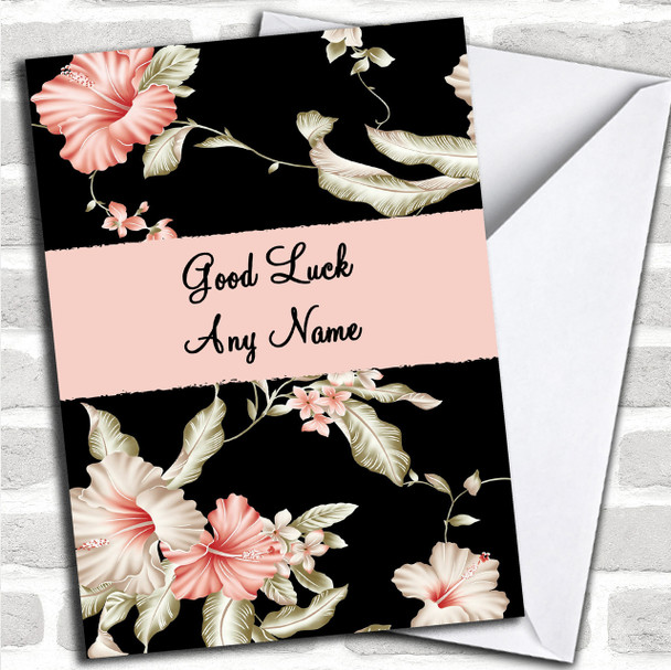 Stunning Black Vintage Floral Personalized Good Luck Card