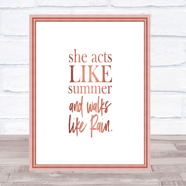 Acts Like Summer Quote Print Poster Rose Gold Wall Art