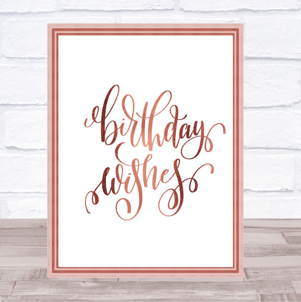 Birthday Wishes Quote Print Poster Rose Gold Wall Art