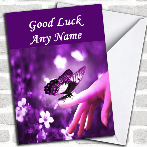 Purple Butterfly Personalized Good Luck Card