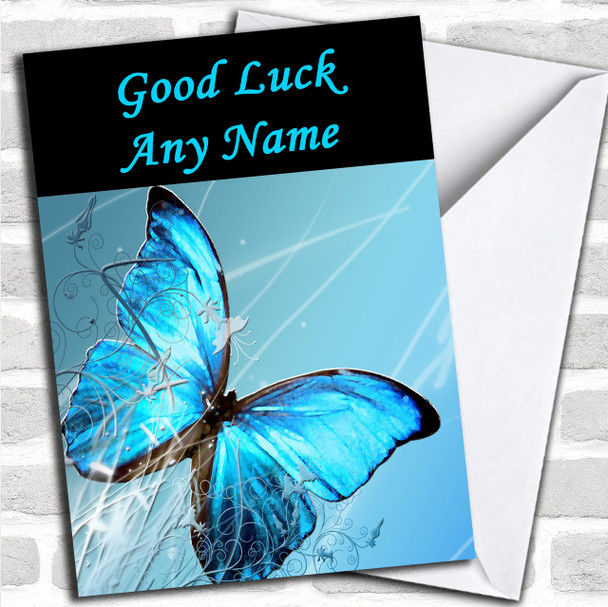 Blue Butterfly Personalized Good Luck Card