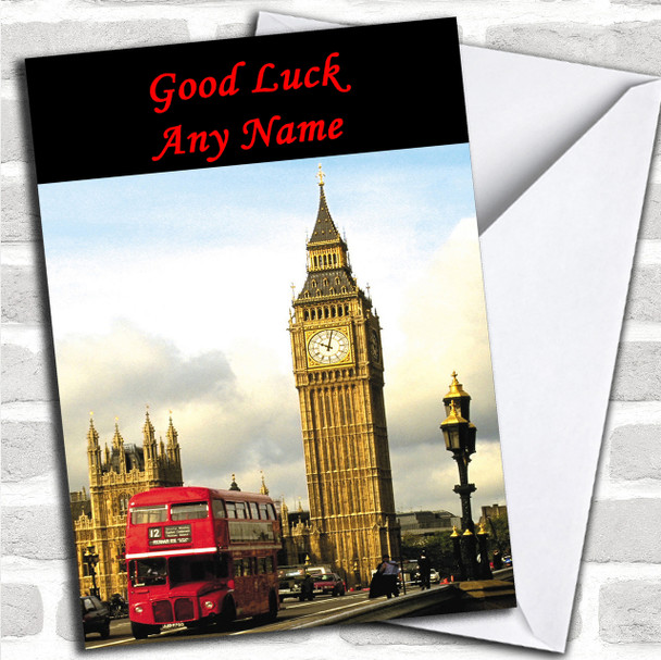 Big Ben London Bus Personalized Good Luck Card