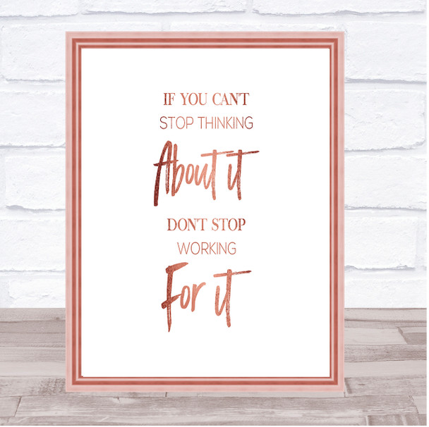 Cant Stop Thinking Quote Print Poster Rose Gold Wall Art