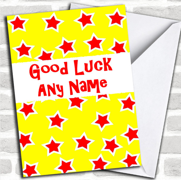 Red And Yellow Stars Personalized Good Luck Card