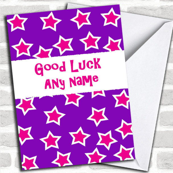 Purple And Pink Stars Personalized Good Luck Card