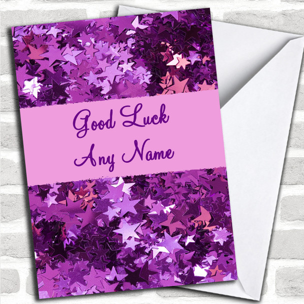 Purple Stars Personalized Good Luck Card