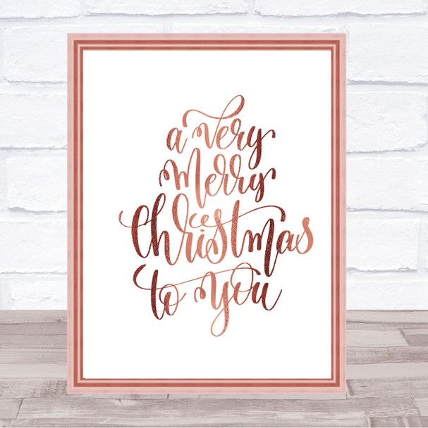 Christmas A Very Merry Xmas Quote Print Poster Rose Gold Wall Art