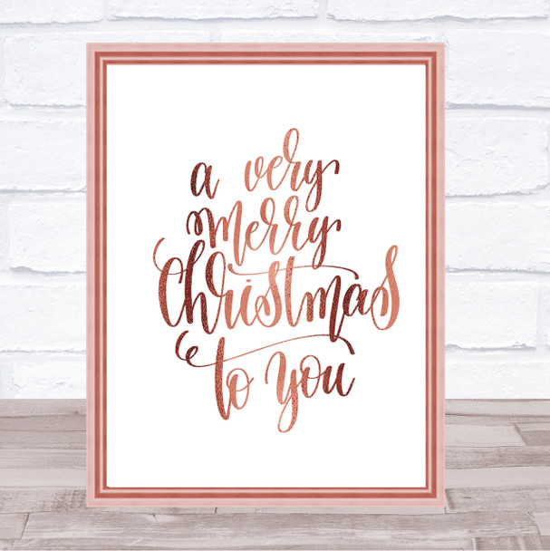 Christmas Ha Very Merry Quote Print Poster Rose Gold Wall Art