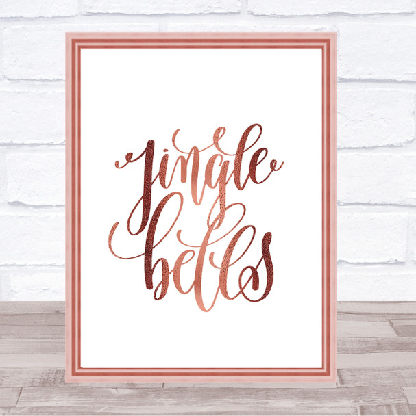 Christmas Jingle Bells Quote Print Poster Rose Gold Wall Art