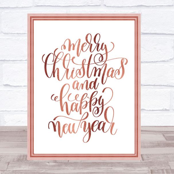 Christmas Merry Xmas New Year Quote Print Poster Rose Gold Wall Art