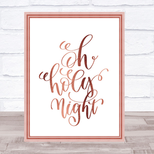 Christmas Oh Holy Night Quote Print Poster Rose Gold Wall Art