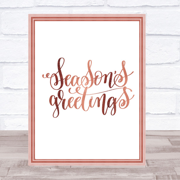 Christmas Seasons Greetings Quote Print Poster Rose Gold Wall Art