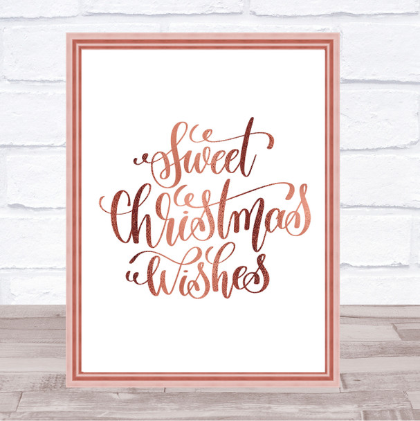Christmas Sweet Xmas Wishes Quote Print Poster Rose Gold Wall Art