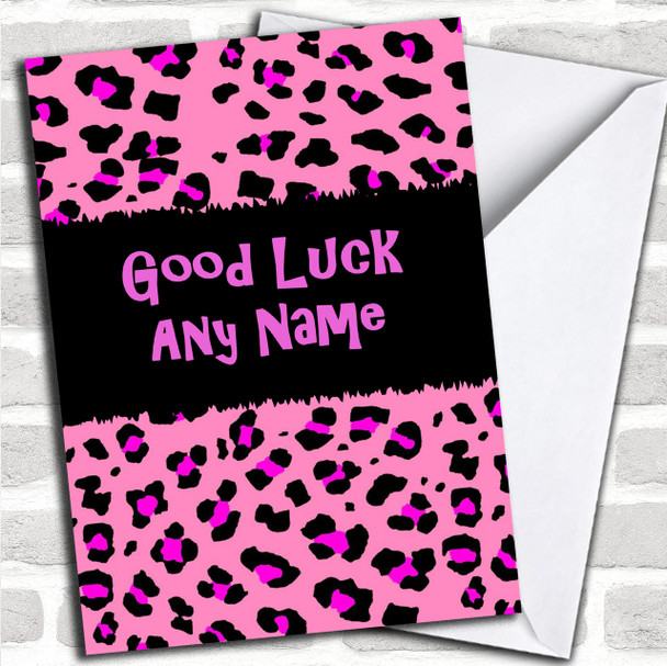 Pink Leopard Print Personalized Good Luck Card