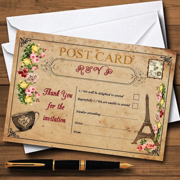 Vintage Paris Shabby Chic Postcard Personalized RSVP Cards