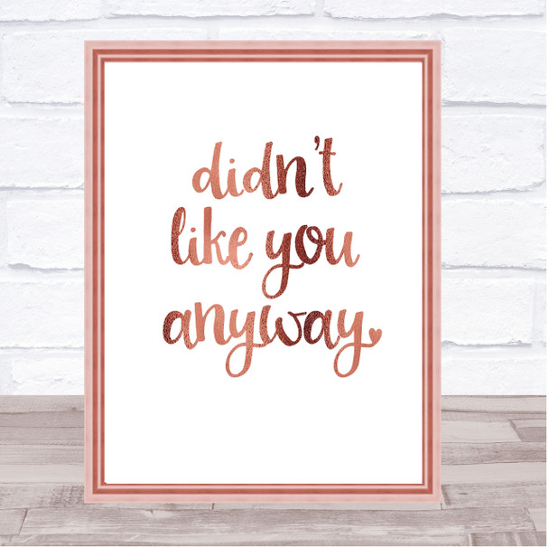 Didn't Like You Anyway Quote Print Poster Rose Gold Wall Art