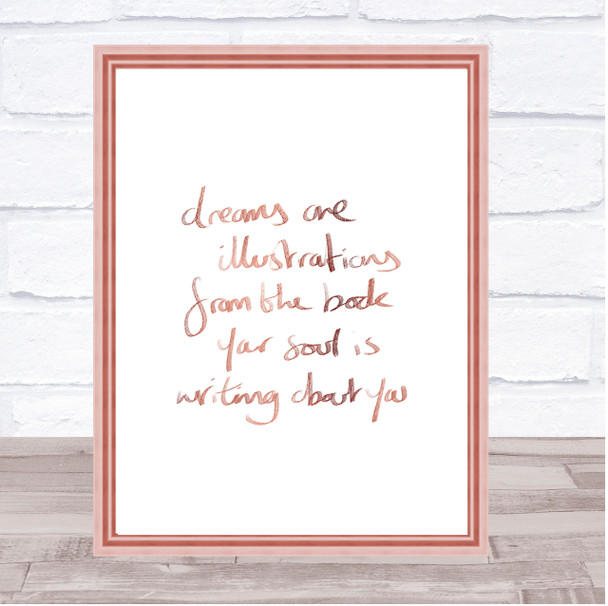 Dreams Are Illustrations Quote Print Poster Rose Gold Wall Art