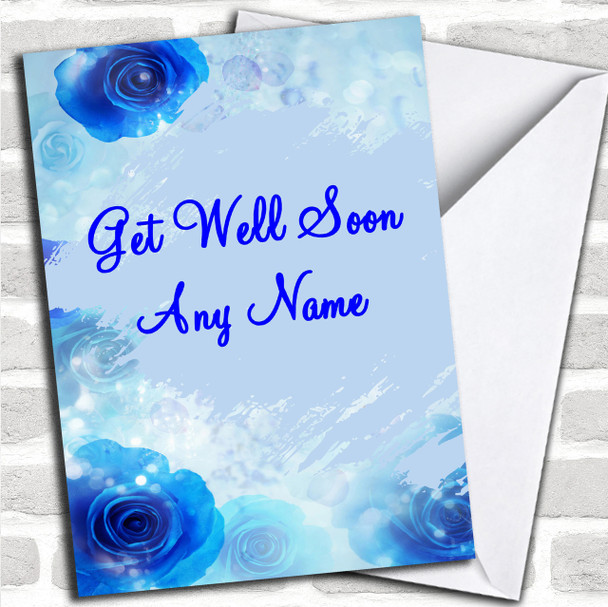 Blue Flowers Personalized Get Well Soon Card