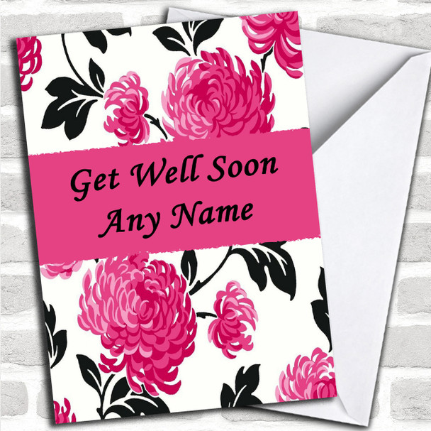 Beautiful Black White & Pink Vintage Floral Personalized Get Well Soon Card