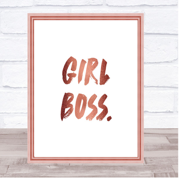 Girl Boss Bold Quote Print Poster Rose Gold Wall Art