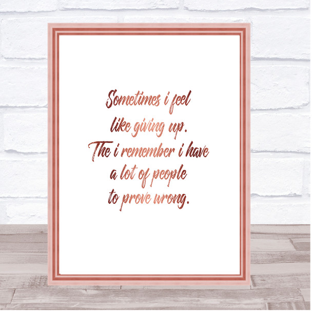 Giving Up Quote Print Poster Rose Gold Wall Art