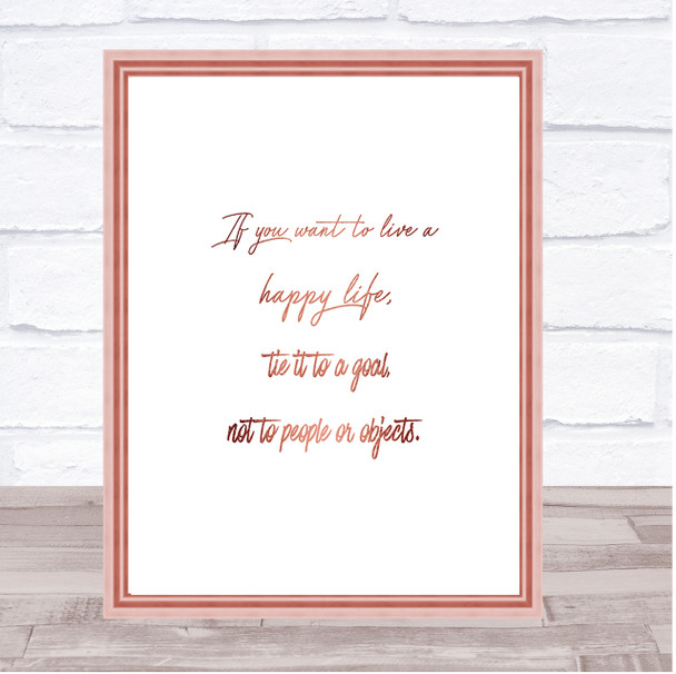 Happy Life Quote Print Poster Rose Gold Wall Art