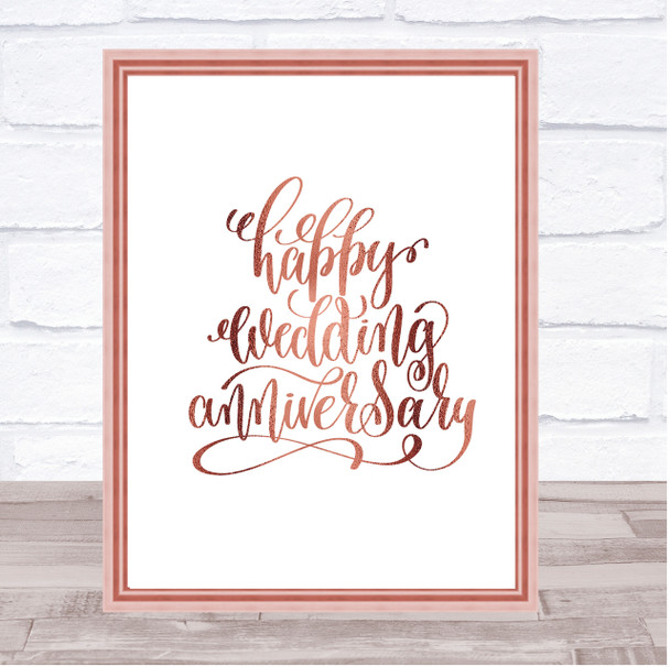 Happy Wedding Anniversary Quote Print Poster Rose Gold Wall Art