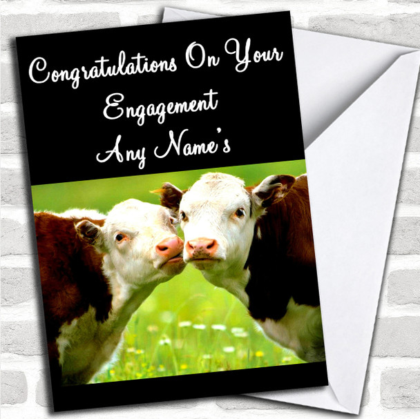 Cows Kissing Personalized Engagement Card