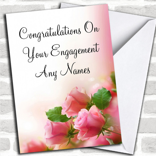 Beautiful Soft Pink Pastel Roses Personalized Romantic Engagement Card