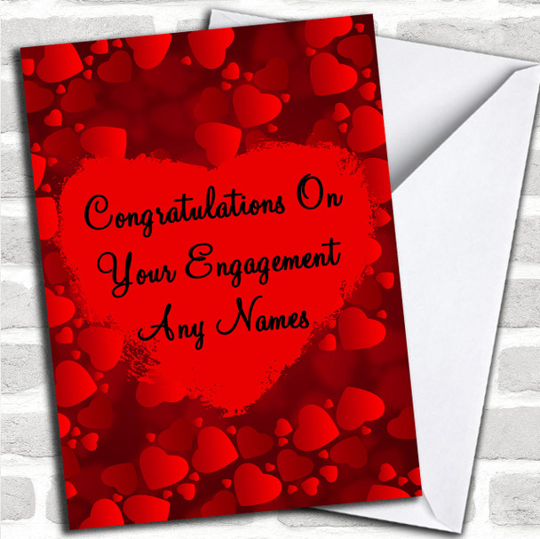 Red Love Hearts Romantic Personalized Engagement Card