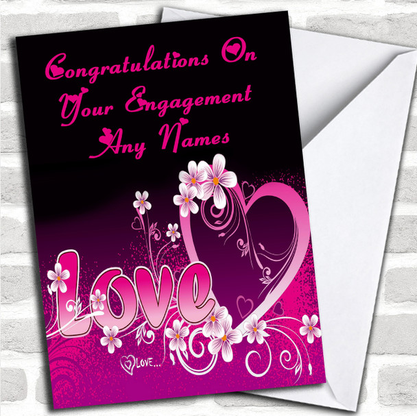 Pink Love Romantic Personalized Engagement Card