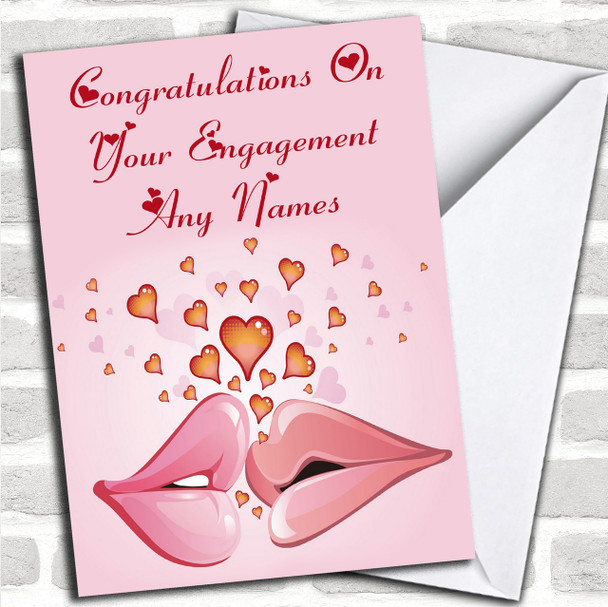 Pink Lips Romantic Personalized Engagement Card