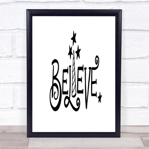 Believe Unicorn Quote Print Poster Typography Word Art Picture