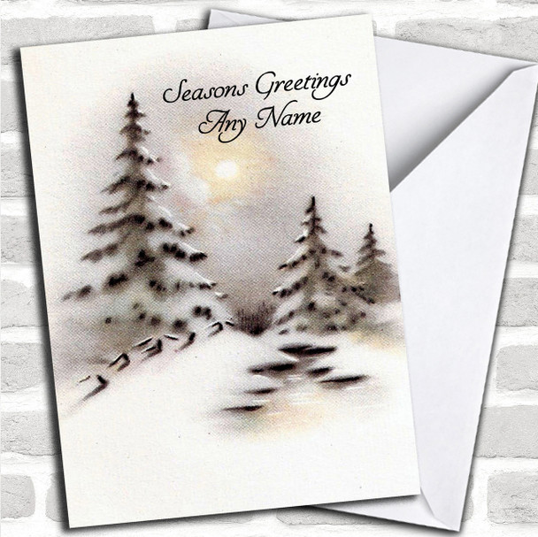Trees Vintage Traditional Personalized Christmas Card