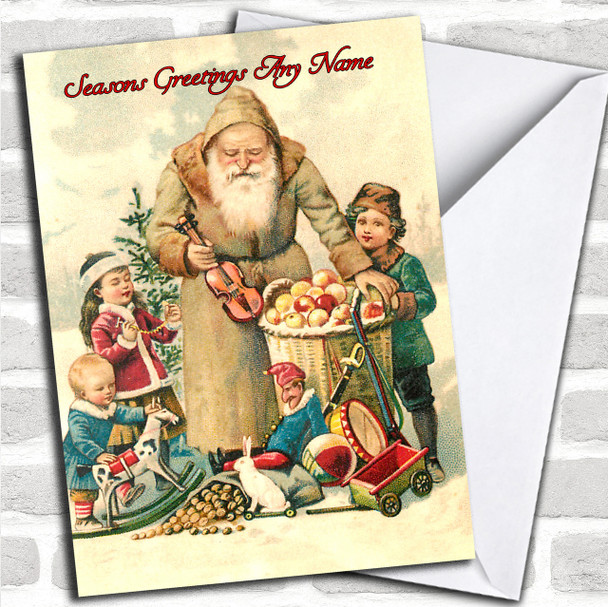 Children & Santa Vintage Traditional Personalized Christmas Card