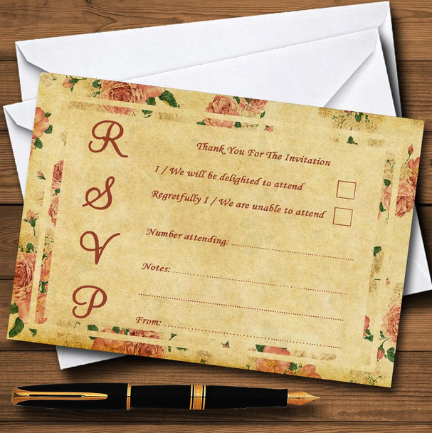 Vintage Pink Roses Postcard Style Personalized RSVP Cards
