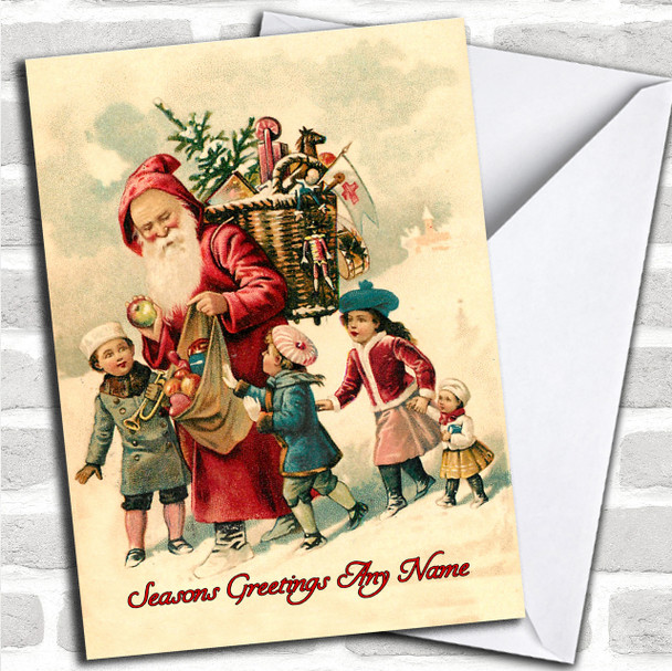 Santa & Children Vintage Traditional Personalized Christmas Card