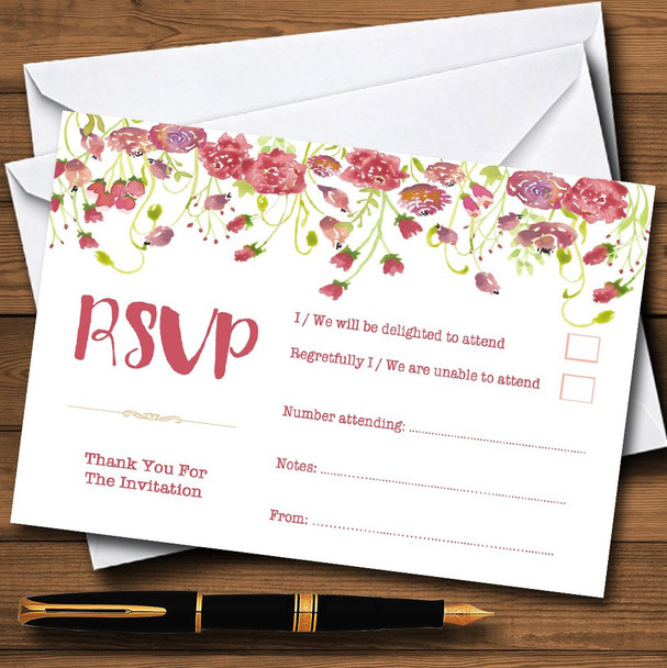 Plum Pink Watercolour Floral Personalized RSVP Cards