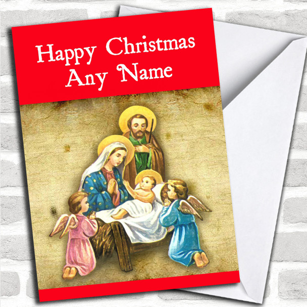 Baby Jesus Red Christmas Card Personalized