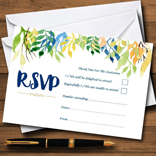 Autumn Leaves Watercolour Floral Header Personalized RSVP Cards