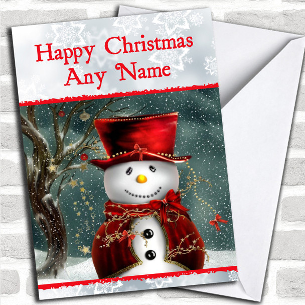 Snowman In Hat Christmas Card Personalized