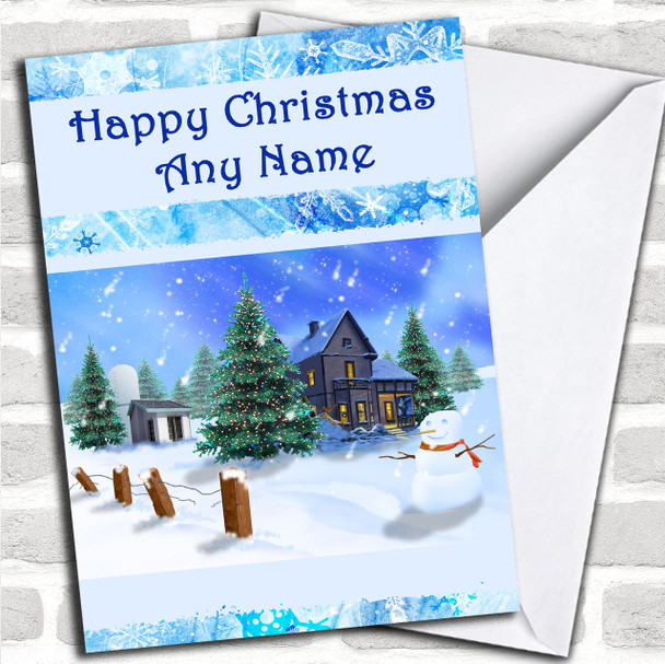 Snowman And Snowfall Christmas Card Personalized
