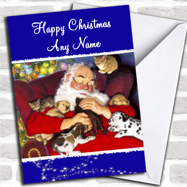 Sleeping Santa And Dogs Christmas Card Personalized