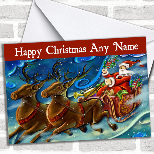 Santa And Reindeer Christmas Card Personalized