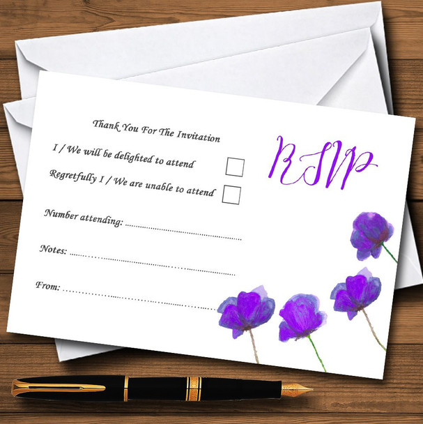 Stunning Watercolour Poppies Purple Personalized RSVP Cards