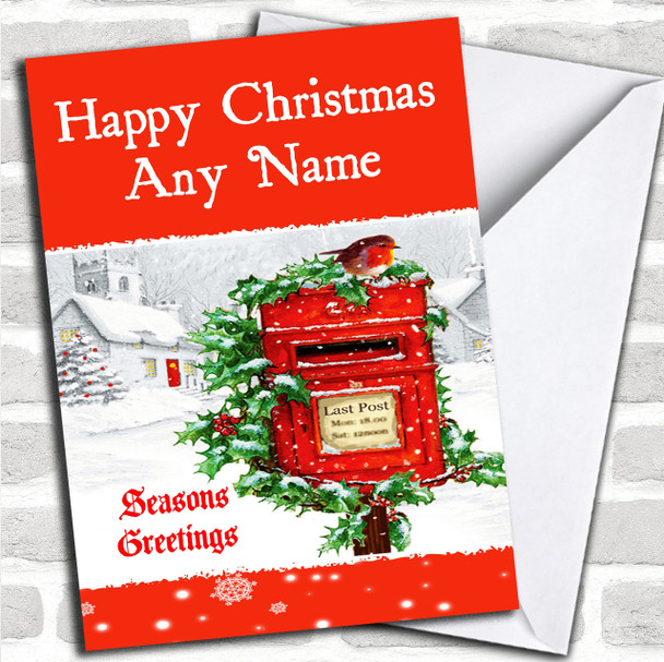 Red Robin Post box Christmas Card Personalized