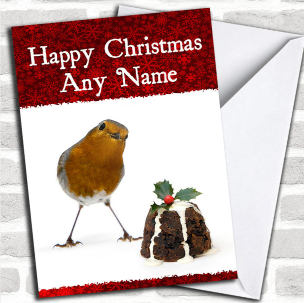 Red Robin And Pudding Christmas Card Personalized